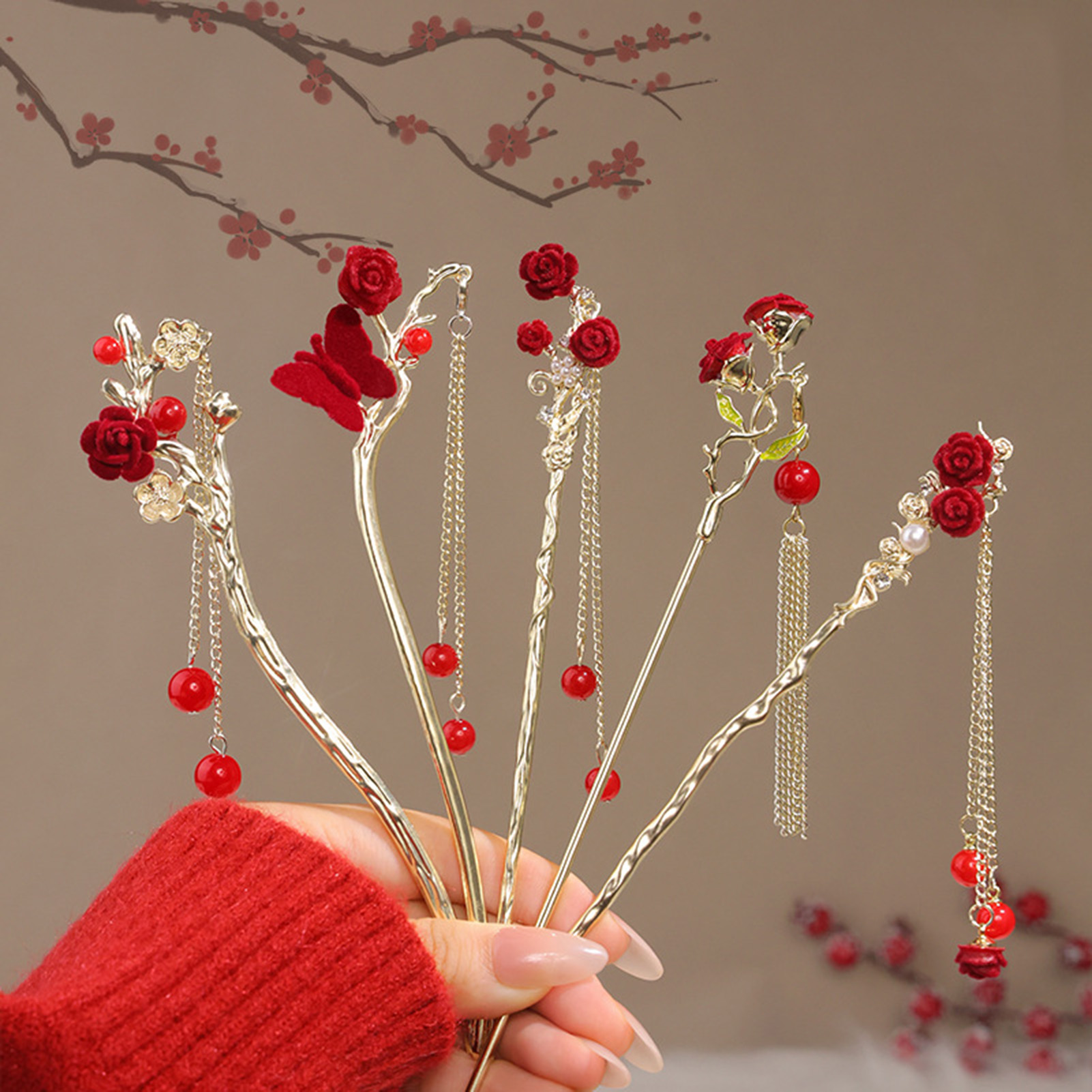 Chinese Style Rose Flower Hair - Flower Supplies บทวิจารณ์และราคา